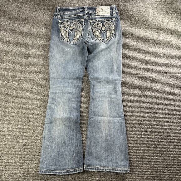 Y2K Womens Miss Me Signature Boot Embroidered Pocket Angel Bling Jeans W28xL27 - Picture 1 of 7